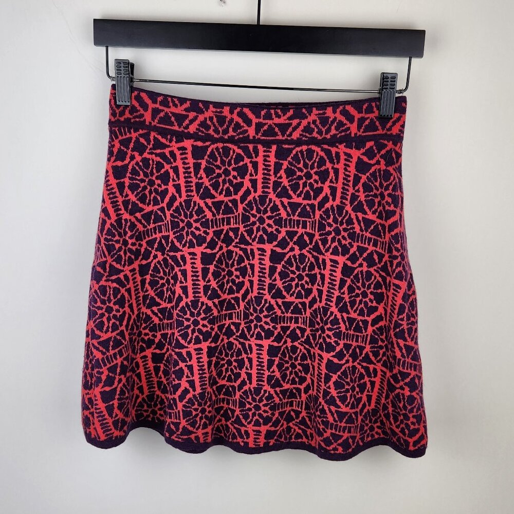 Krimson Klover Wool Cotton Silk Geometric Knit Stretchy Mini Skirt sz XS